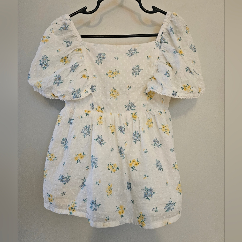 Joie | White Blouse with Blue and Yellow Floral Design